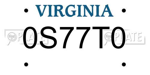 0S77T0 Virginia License Plate