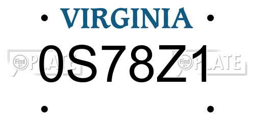 0S78Z1 Virginia License Plate