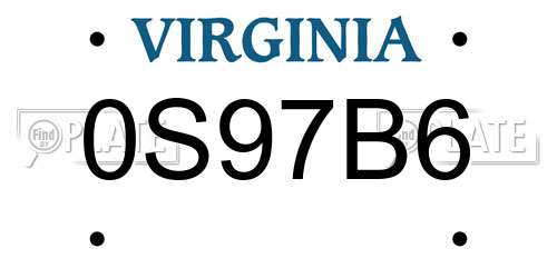 0S97B6 Virginia License Plate