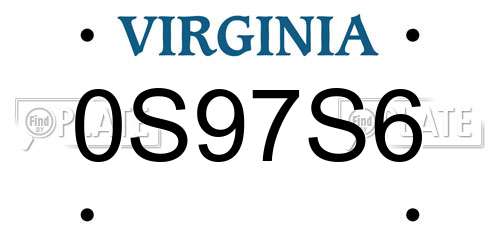 0S97S6 Virginia License Plate