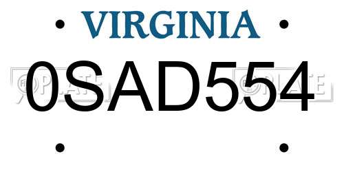 0SAD554 Virginia License Plate