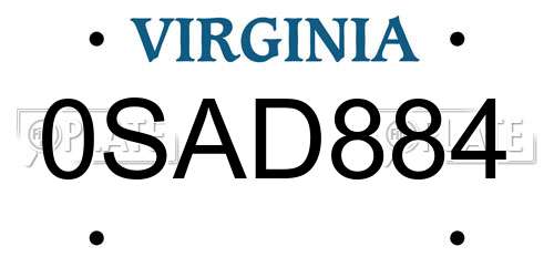 0SAD884 Virginia License Plate