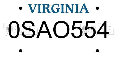 0SAO554 Virginia License Plate