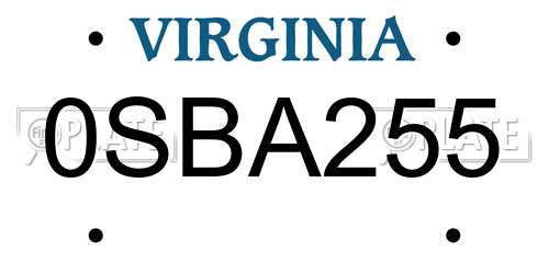 0SBA255 Virginia License Plate