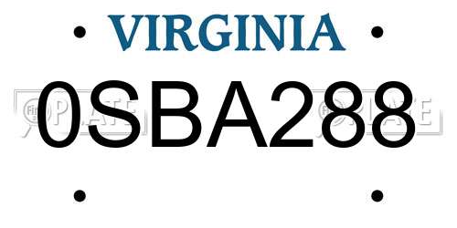 0SBA288 Virginia License Plate