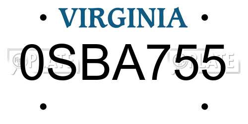 0SBA755 Virginia License Plate
