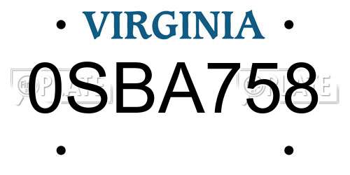 0SBA758 Virginia License Plate