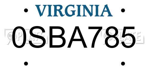0SBA785 Virginia License Plate