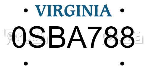 0SBA788 Virginia License Plate