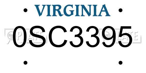 0SC3395 Virginia License Plate