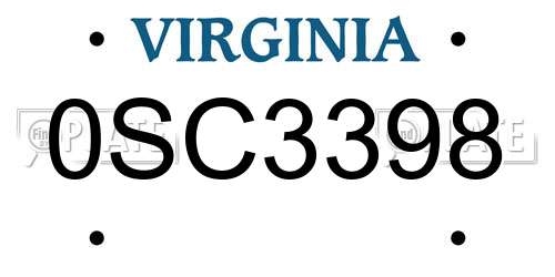 0SC3398 Virginia License Plate