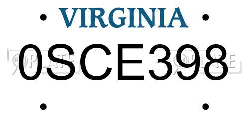 0SCE398 Virginia License Plate