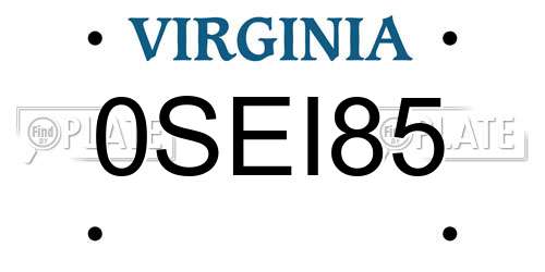 0SEI85 Virginia License Plate