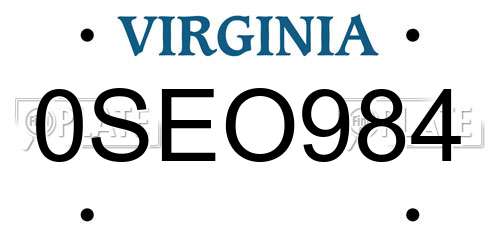 0SEO984 Virginia License Plate