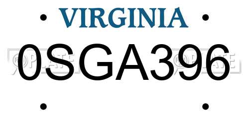 0SGA396 Virginia License Plate