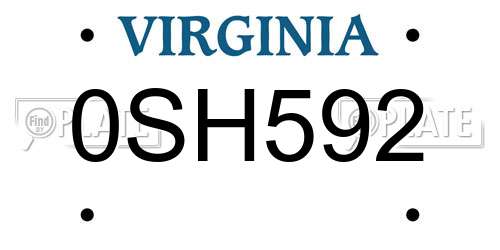 0SH592 Virginia License Plate