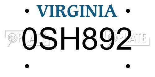 0SH892 Virginia License Plate