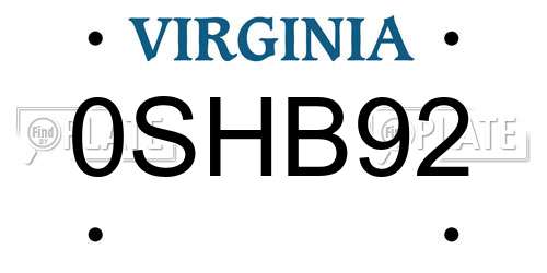 0SHB92 Virginia License Plate
