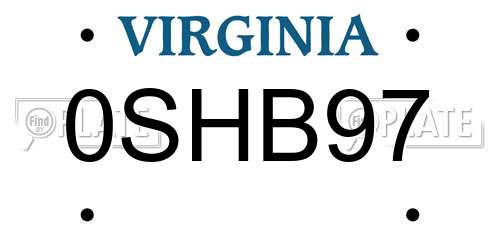 0SHB97 Virginia License Plate