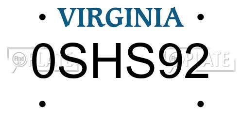 0SHS92 Virginia License Plate