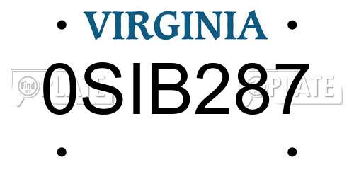 0SIB287 Virginia License Plate