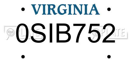 0SIB752 Virginia License Plate