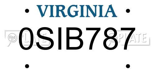 0SIB787 Virginia License Plate