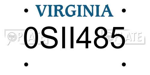 0SII485 Virginia License Plate