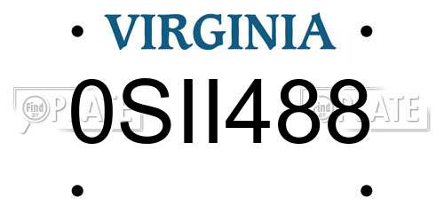 0SII488 Virginia License Plate