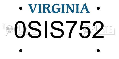 0SIS752 Virginia License Plate