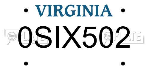 0SIX502 Virginia License Plate