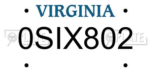 0SIX802 Virginia License Plate
