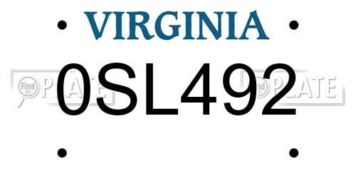 0SL492 Virginia License Plate