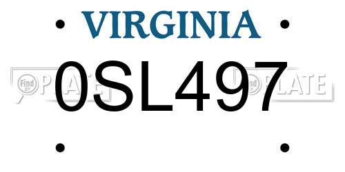 0SL497 Virginia License Plate