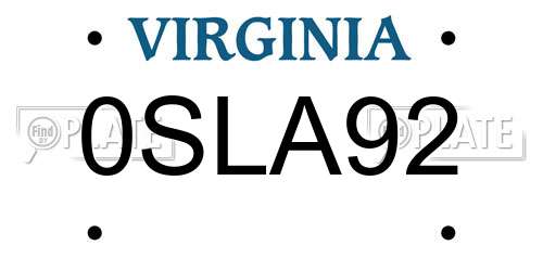 0SLA92 Virginia License Plate
