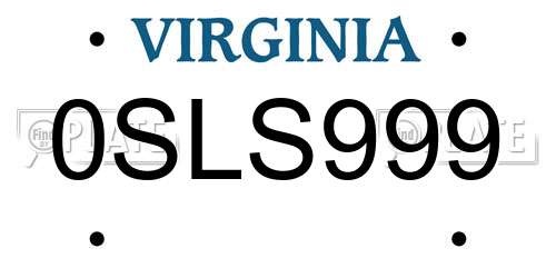 0SLS999 Virginia License Plate