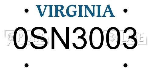 0SN3003 Virginia License Plate
