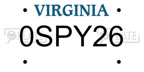0SPY26 Virginia License Plate
