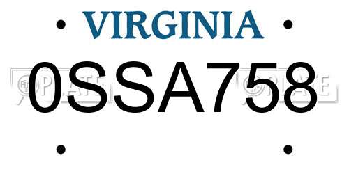 0SSA758 Virginia License Plate