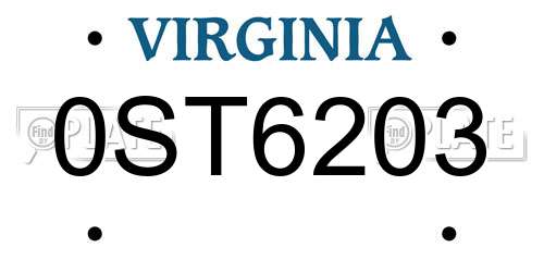0ST6203 Virginia License Plate