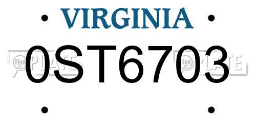 0ST6703 Virginia License Plate