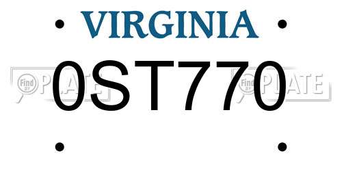 0ST770 Virginia License Plate
