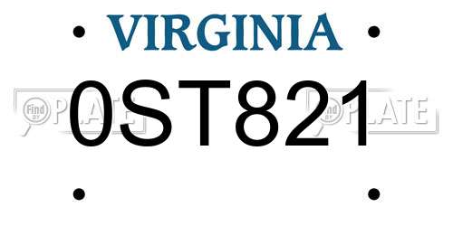 0ST821 Virginia License Plate