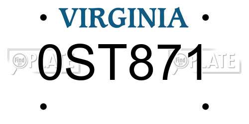 0ST871 Virginia License Plate