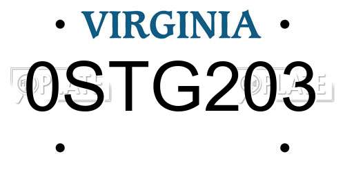 0STG203 Virginia License Plate