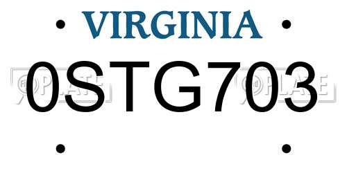 0STG703 Virginia License Plate