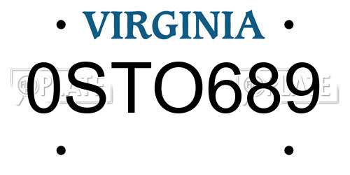 0STO689 Virginia License Plate