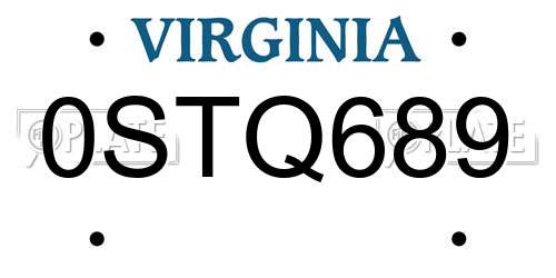 0STQ689 Virginia License Plate