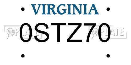 0STZ70 Virginia License Plate