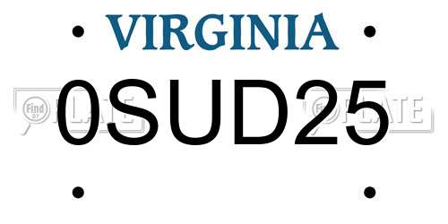 0SUD25 Virginia License Plate